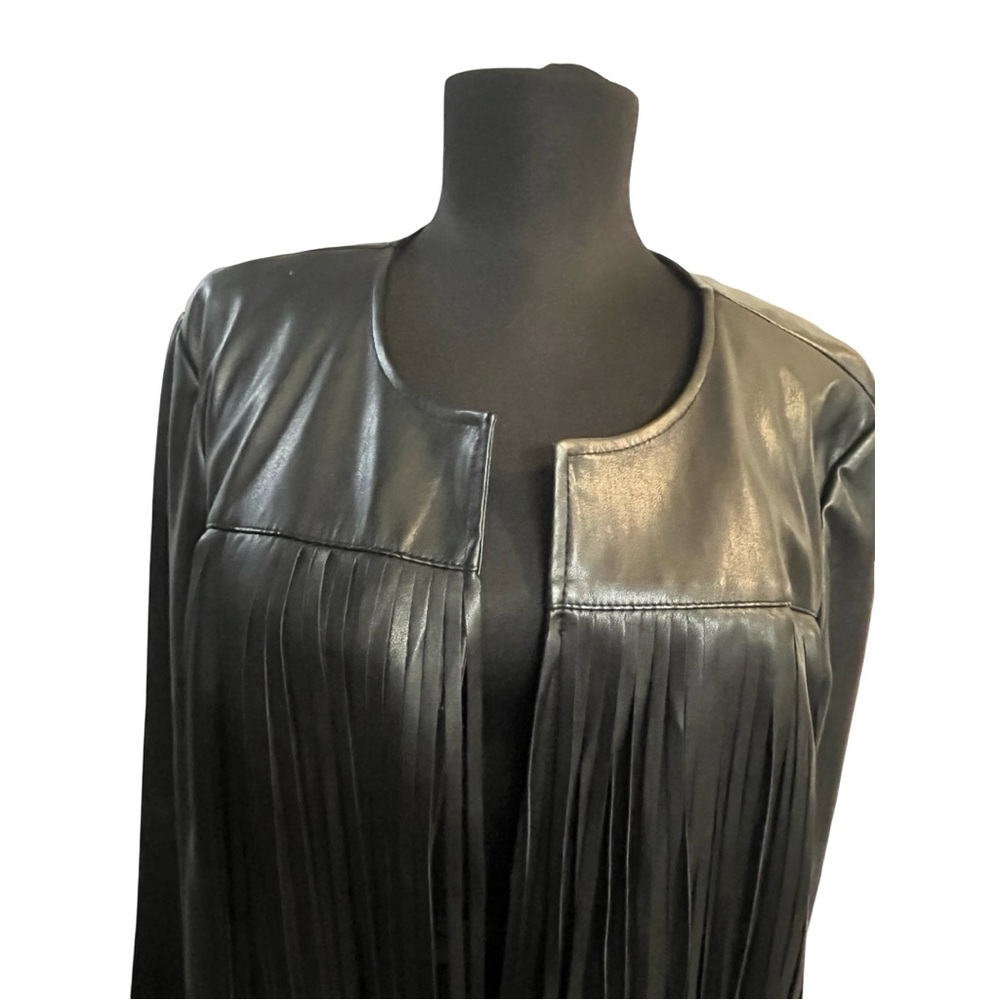 Chico's Black Leather Fringe Jacket Size 2, worn once!! - Picture 4 of 9